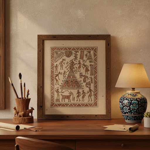 Home office with Warli art piece