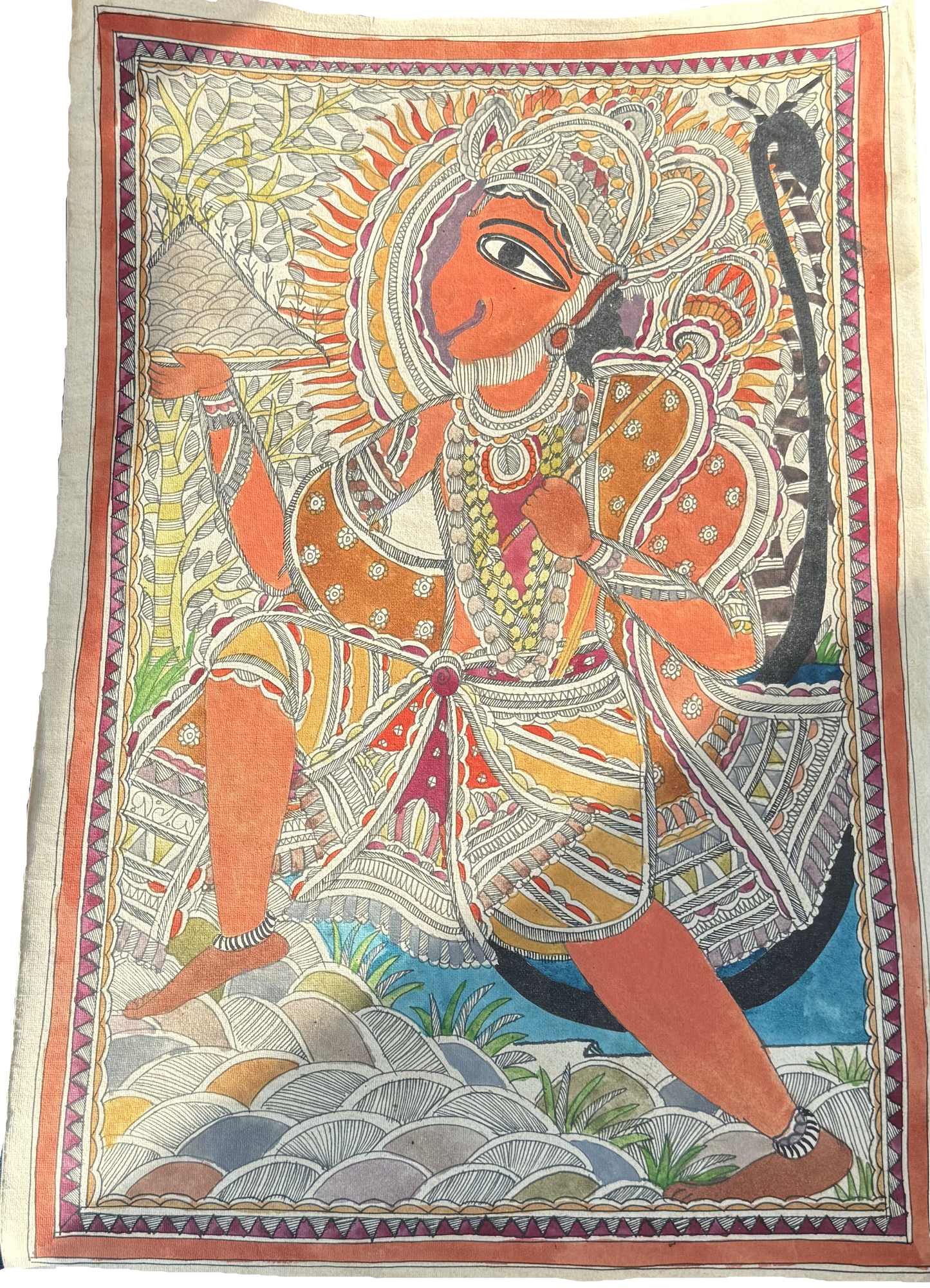 Madhubani Hanuman – Sacred Folk Art Painting