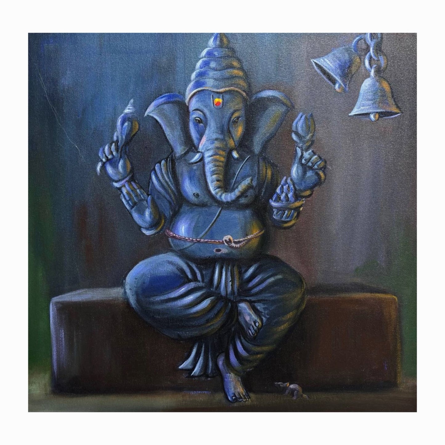 Divine Serenity – Lord Ganesha Blue Abstract Painting
